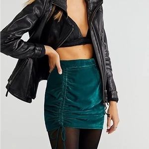 Free People Green Velvet Vivienne Mini‎ Skirt